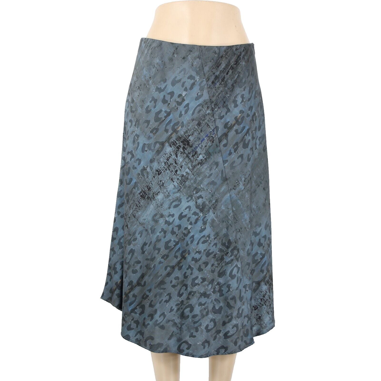 Johnny Was Pete Greta Sz S Gray Blue Animal Print Elastic Waist Lined Silk Skirt