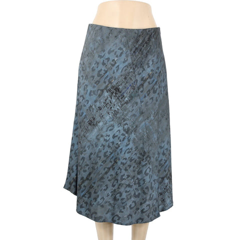 Johnny Was Pete Greta Sz S Gray Blue Animal Print Elastic Waist Lined Silk Skirt