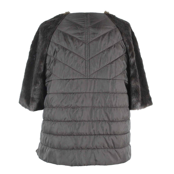 Chicos Sz 2 Brown Fur Faux Quilted Back Lined 1 Toggle Button Jacket