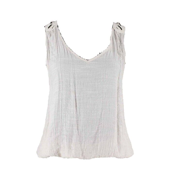 Sugar Rain Sz M Beige Back Crochet Elastic Hem Rayon Poly Cotton Top