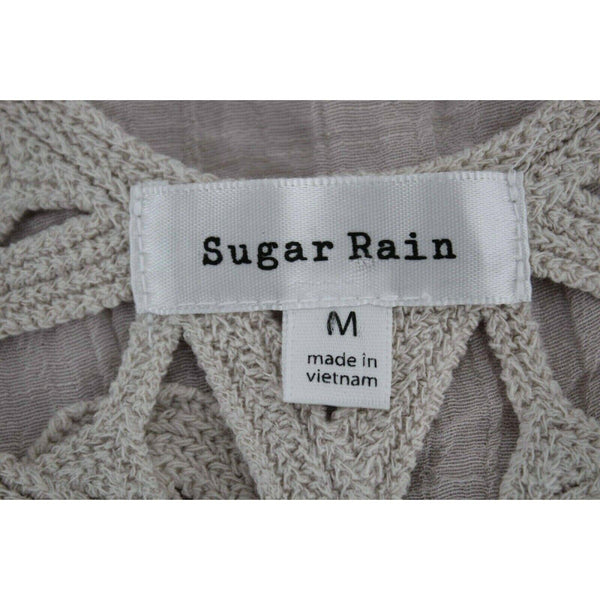 Sugar Rain Sz M Beige Back Crochet Elastic Hem Rayon Poly Cotton Top