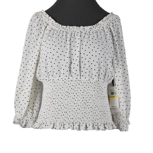 1. State NEW $89 Veridian Blooms Sz M White Black Polka Dots 100% Polyester Top