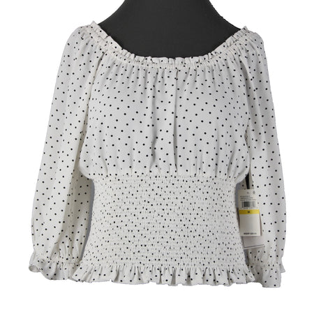 1. State NEW $89 Veridian Blooms Sz M White Black Polka Dots 100% Polyester Top