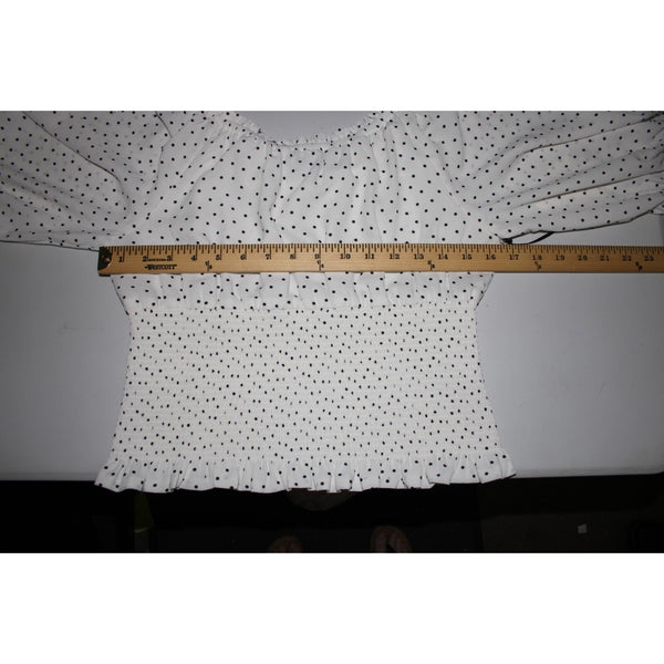 1. State NEW $89 Veridian Blooms Sz M White Black Polka Dots 100% Polyester Top