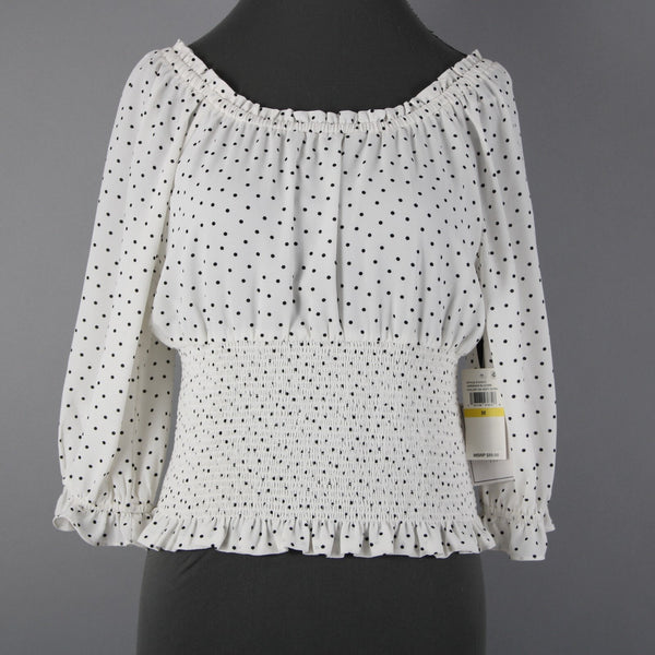 1. State NEW $89 Veridian Blooms Sz M White Black Polka Dots 100% Polyester Top