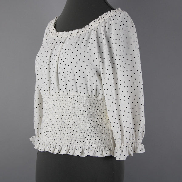 1. State NEW $89 Veridian Blooms Sz M White Black Polka Dots 100% Polyester Top