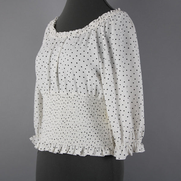 1. State NEW $89 Veridian Blooms Sz M White Black Polka Dots 100% Polyester Top