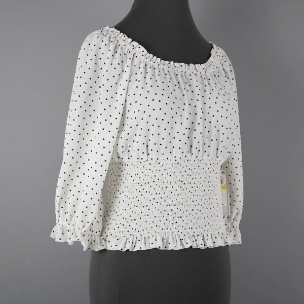 1. State NEW $89 Veridian Blooms Sz M White Black Polka Dots 100% Polyester Top