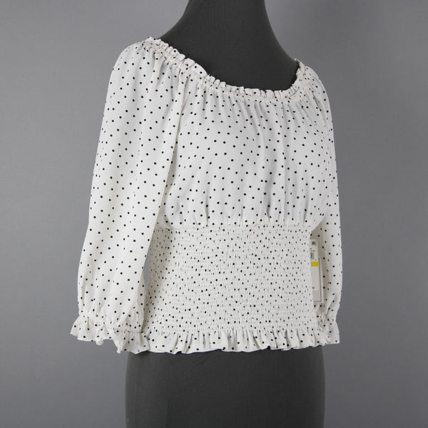 1. State NEW $89 Veridian Blooms Sz M White Black Polka Dots 100% Polyester Top