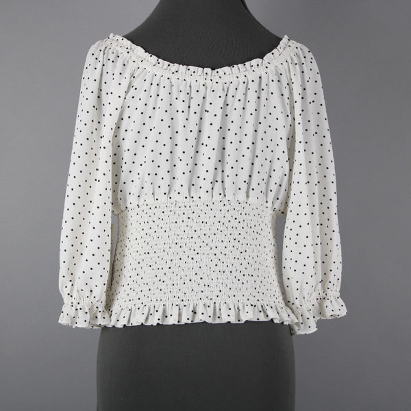 1. State NEW $89 Veridian Blooms Sz M White Black Polka Dots 100% Polyester Top