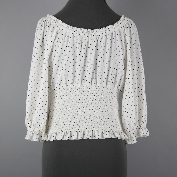 1. State NEW $89 Veridian Blooms Sz M White Black Polka Dots 100% Polyester Top