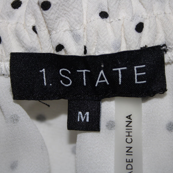 1. State NEW $89 Veridian Blooms Sz M White Black Polka Dots 100% Polyester Top