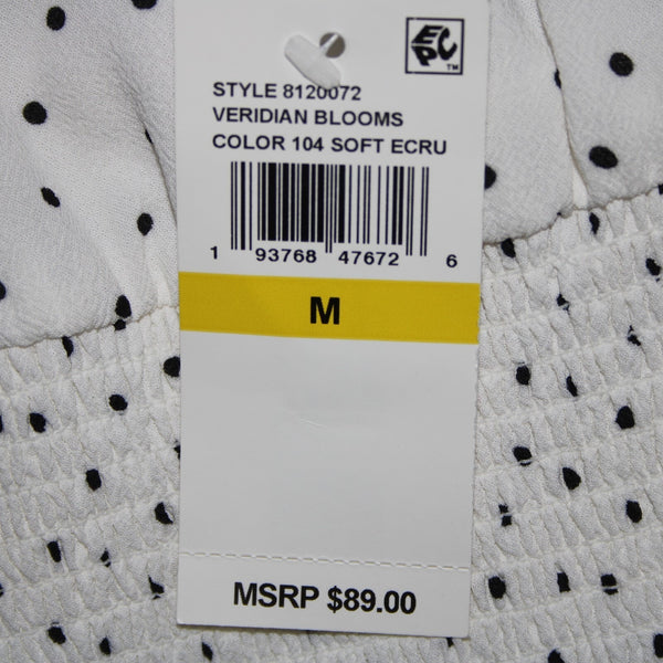 1. State NEW $89 Veridian Blooms Sz M White Black Polka Dots 100% Polyester Top