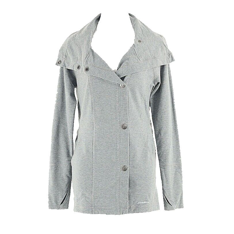 Eddie Bauer Sz M Gray Teal Cotton Poly Blend Snap Button Thumbhole Jacket