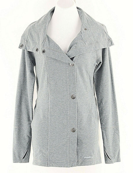 Eddie Bauer Sz M Gray Teal Cotton Poly Blend Snap Button Thumbhole Jacket