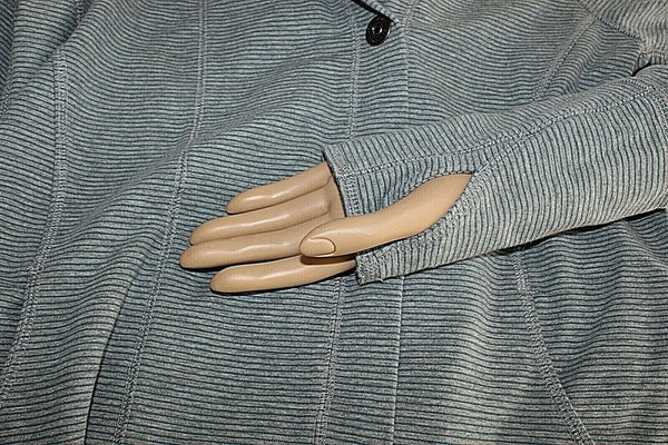 Eddie Bauer Sz M Gray Teal Cotton Poly Blend Snap Button Thumbhole Jacket