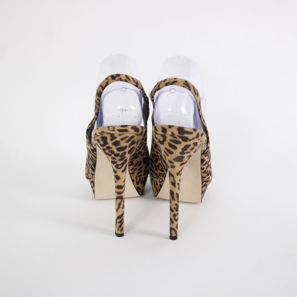 Pelle Moda Sz 9 M Brown Black Animal Open Toe Fabric Upper 4.75" Platform Heels