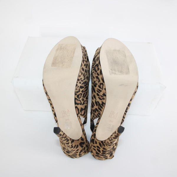 Pelle Moda Sz 9 M Brown Black Animal Open Toe Fabric Upper 4.75" Platform Heels