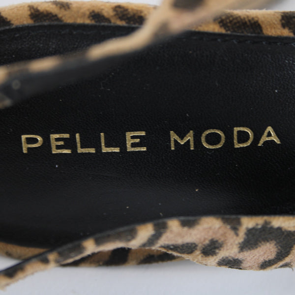 Pelle Moda Sz 9 M Brown Black Animal Open Toe Fabric Upper 4.75" Platform Heels