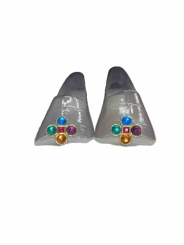 Shoe Clips Goldtone Multi Color Rhinestones 1.25" Shoe Clips