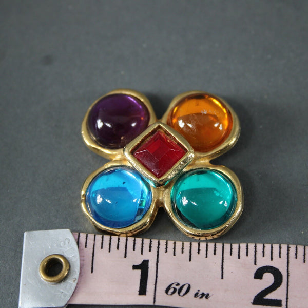 Shoe Clips Goldtone Multi Color Rhinestones 1.25" Shoe Clips
