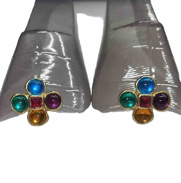 Shoe Clips Goldtone Multi Color Rhinestones 1.25" Shoe Clips