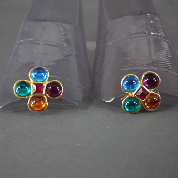 Shoe Clips Goldtone Multi Color Rhinestones 1.25" Shoe Clips