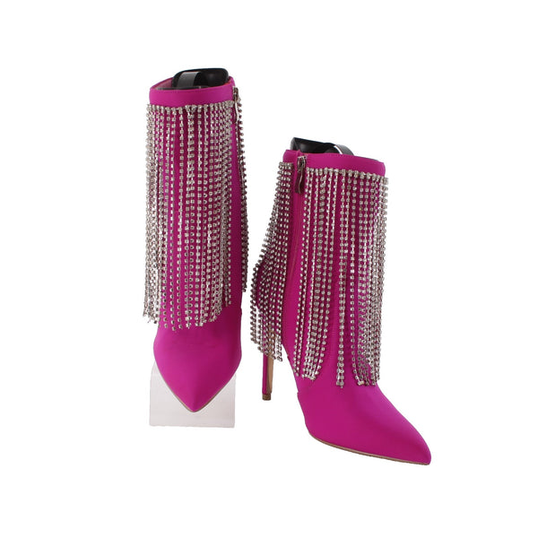 Cathy Din Boots NEW Linia-31 Sz 6.5 Magenta Pink Rhinestones Ankle Fabric 4"