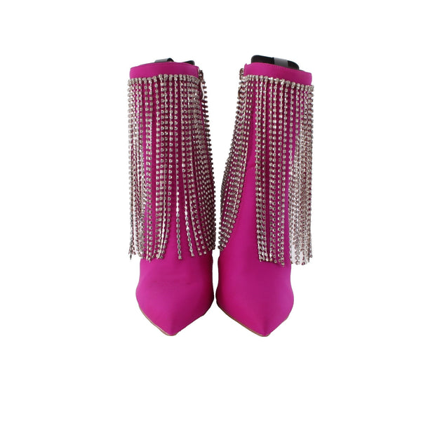 Cathy Din Boots NEW Linia-31 Sz 6.5 Magenta Pink Rhinestones Ankle Fabric 4"