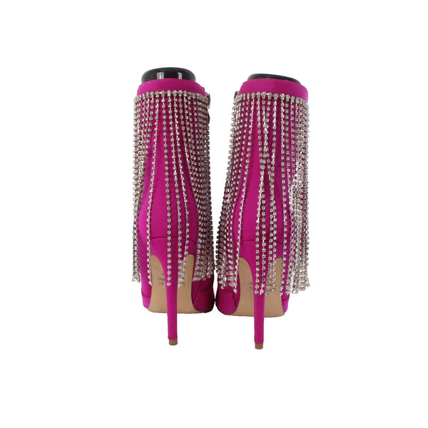 Cathy Din Boots NEW Linia-31 Sz 6.5 Magenta Pink Rhinestones Ankle Fabric 4"