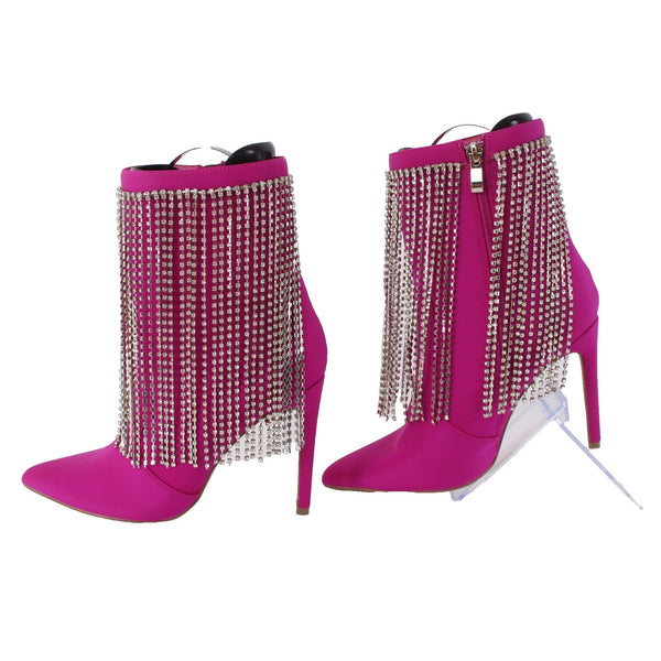 Cathy Din Boots NEW Linia-31 Sz 6.5 Magenta Pink Rhinestones Ankle Fabric 4"