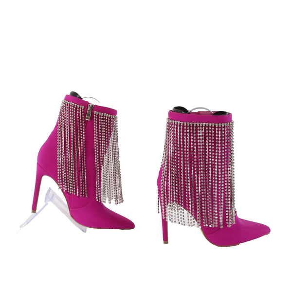 Cathy Din Boots NEW Linia-31 Sz 6.5 Magenta Pink Rhinestones Ankle Fabric 4"