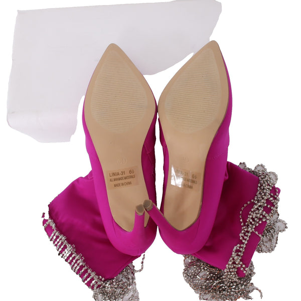 Cathy Din Boots NEW Linia-31 Sz 6.5 Magenta Pink Rhinestones Ankle Fabric 4"