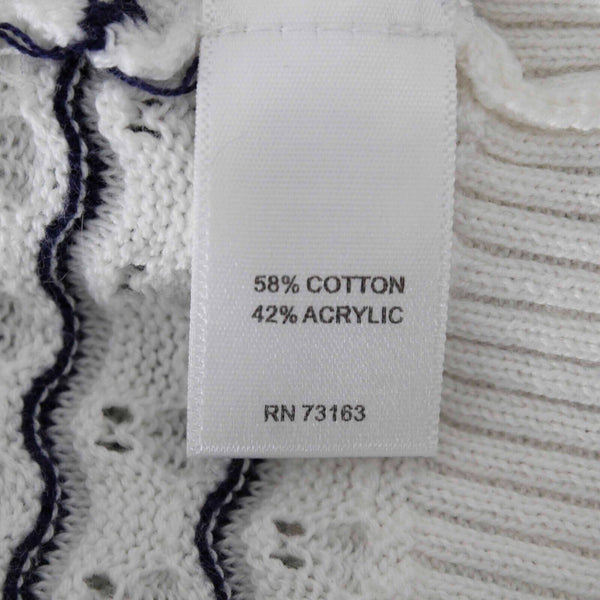 Cable Gauge Sz M Ivory Navy Blue Textured Button Up Cotton Blend Knit Cardigan