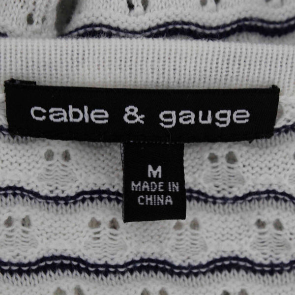 Cable Gauge Sz M Ivory Navy Blue Textured Button Up Cotton Blend Knit Cardigan