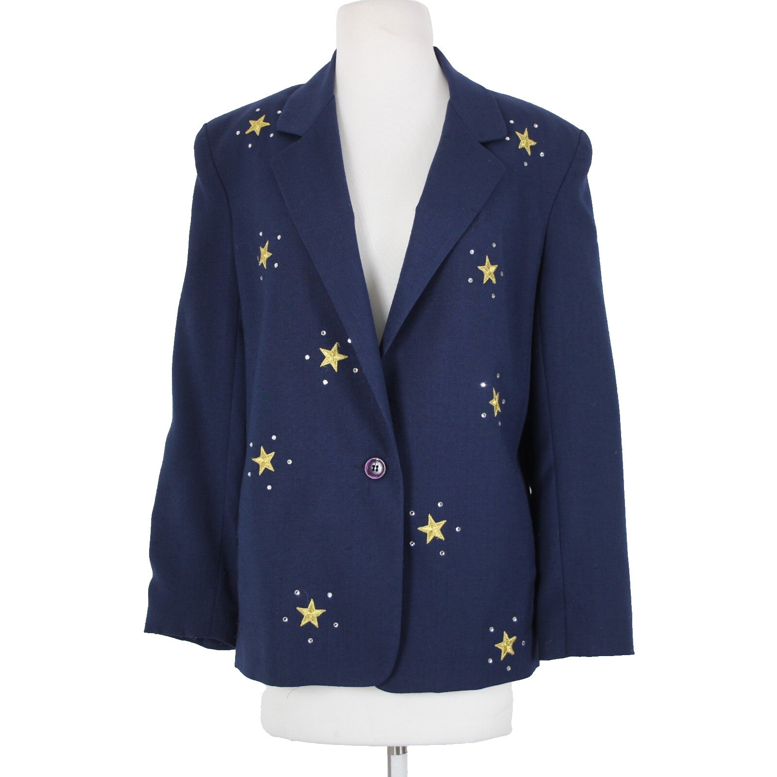 Dumas Sz M? Navy Blue Gold Rhinestones Stars Lined Vintage Jacket