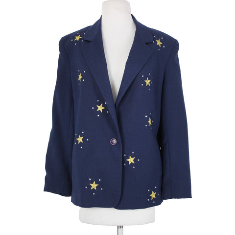 Dumas Sz M? Navy Blue Gold Rhinestones Stars Lined Vintage Jacket