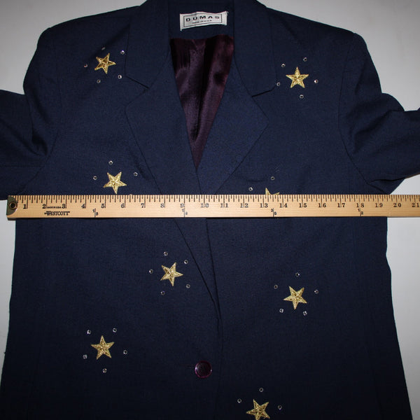 Dumas Sz M? Navy Blue Gold Rhinestones Stars Lined Vintage Jacket