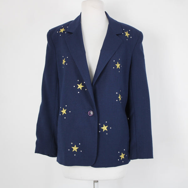 Dumas Sz M? Navy Blue Gold Rhinestones Stars Lined Vintage Jacket