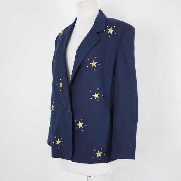 Dumas Sz M? Navy Blue Gold Rhinestones Stars Lined Vintage Jacket