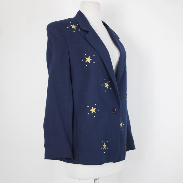 Dumas Sz M? Navy Blue Gold Rhinestones Stars Lined Vintage Jacket