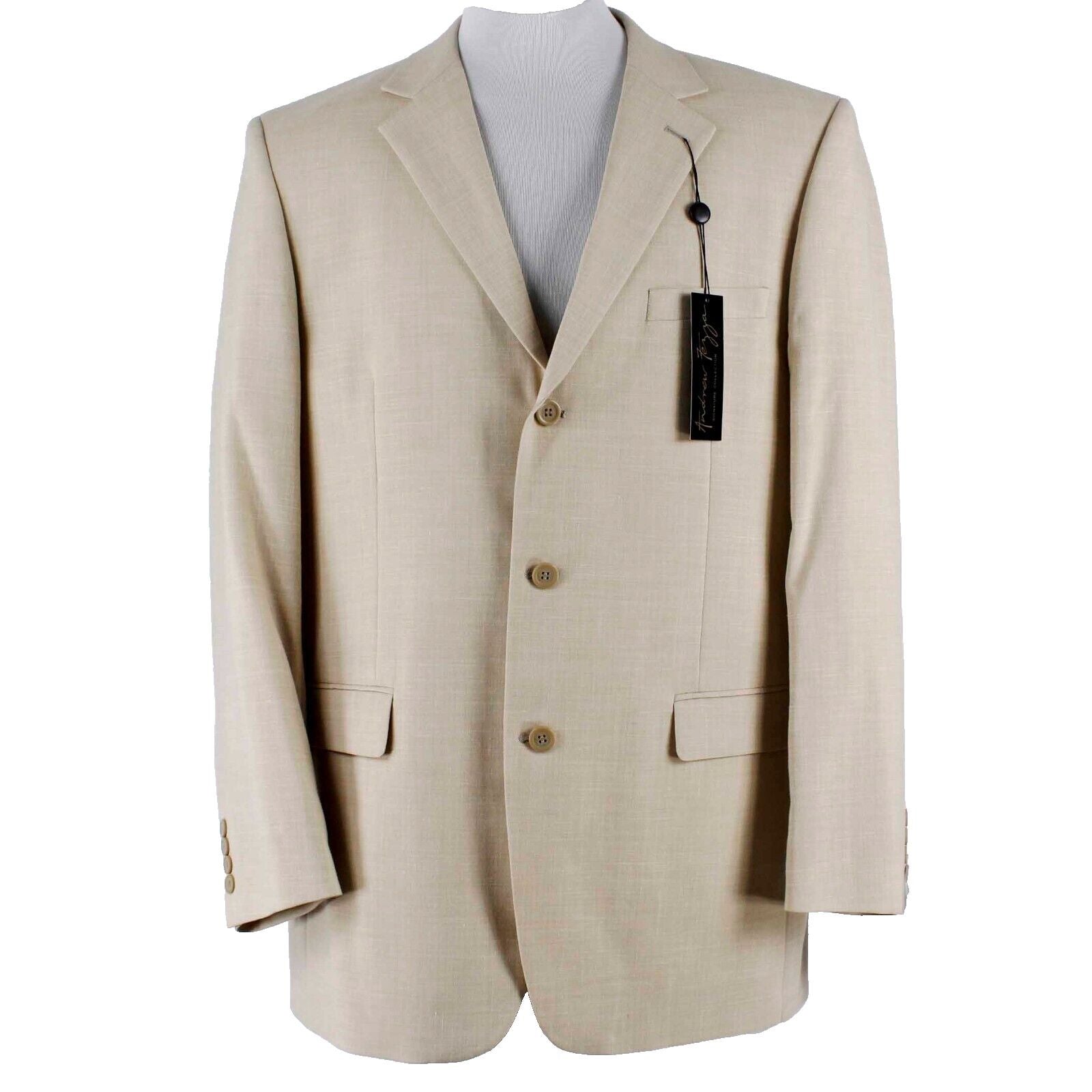 Andrew Fezza NEW Diablo Sz 44L Tan 3 Button Polyester Linen Mens Blazer