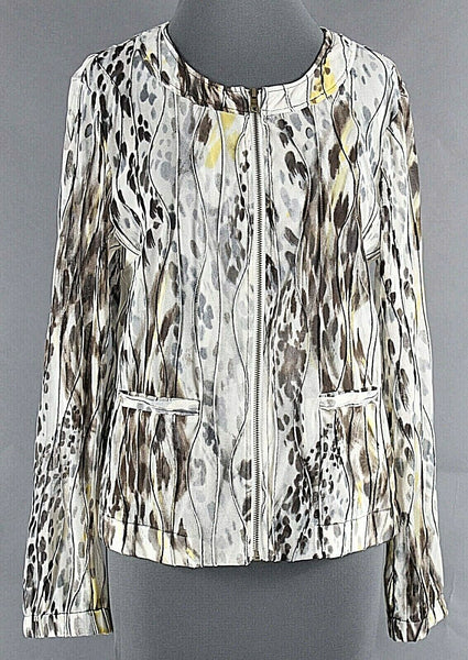 Peck & Peck Sz M Beige Brown Yellow Stretch Lite Mesh Zip Poly Blend Jacket