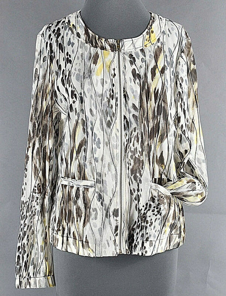 Peck & Peck Sz M Beige Brown Yellow Stretch Lite Mesh Zip Poly Blend Jacket