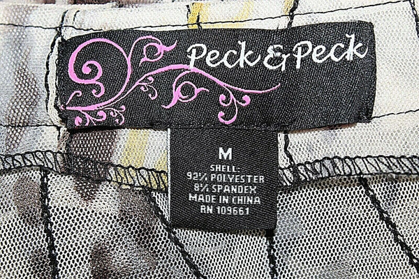 Peck & Peck Sz M Beige Brown Yellow Stretch Lite Mesh Zip Poly Blend Jacket