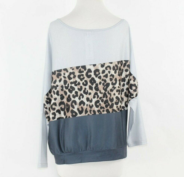 OrderPlus NEW Sz M Gray Multi Animal Color Block Stretchy Knit Top