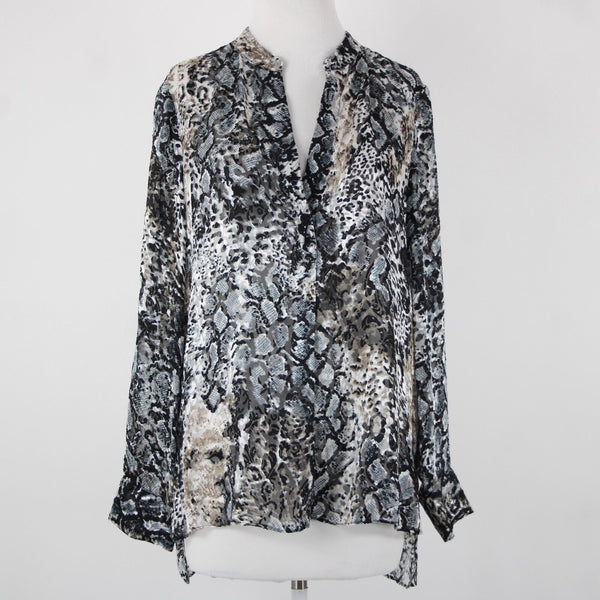 Alice Olivia NEW $295 Sz L Black Multi Color Animal Print Viscose Polyester Top