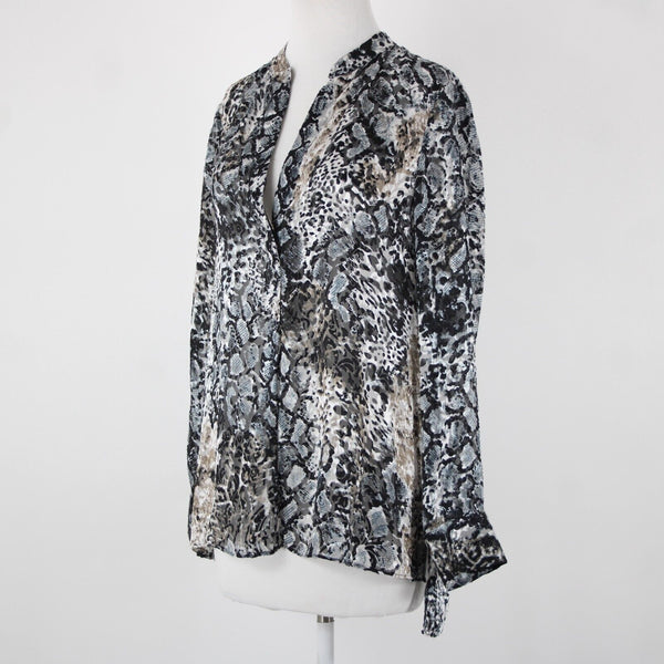 Alice Olivia NEW $295 Sz L Black Multi Color Animal Print Viscose Polyester Top