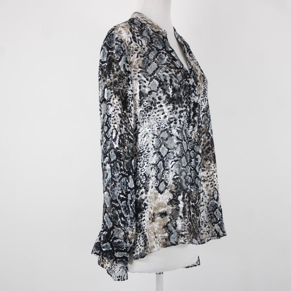 Alice Olivia NEW $295 Sz L Black Multi Color Animal Print Viscose Polyester Top
