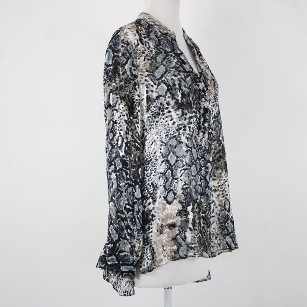 Alice Olivia NEW $295 Sz L Black Multi Color Animal Print Viscose Polyester Top